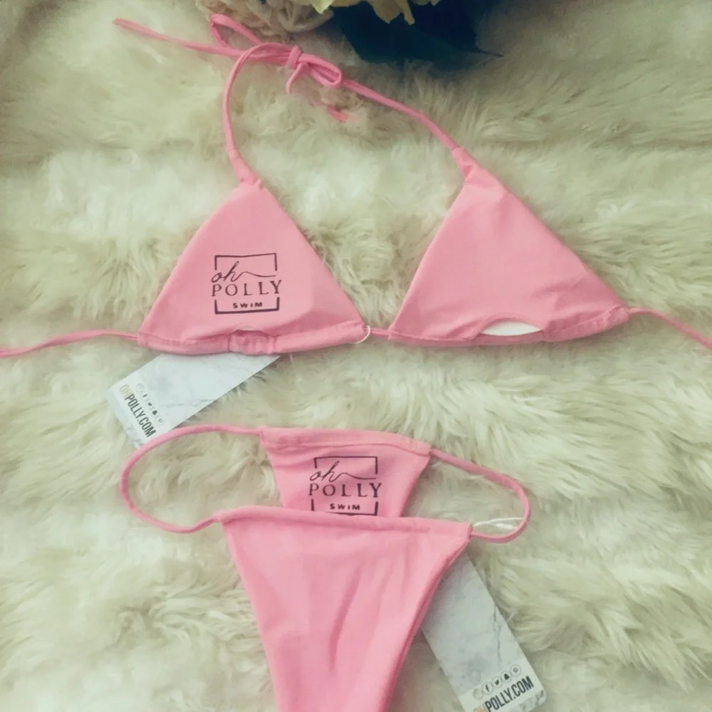 RARE! OH POLLY STRING LEADER TRIANGLE BIKINI PINK NWT - Picture 7 of 9